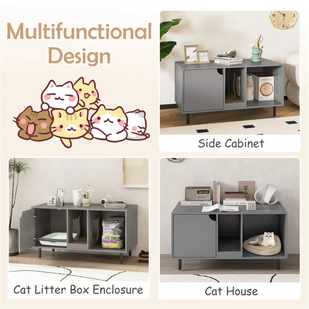 Gray Cat Litter Box Enclosure with Scratching Board – view 10