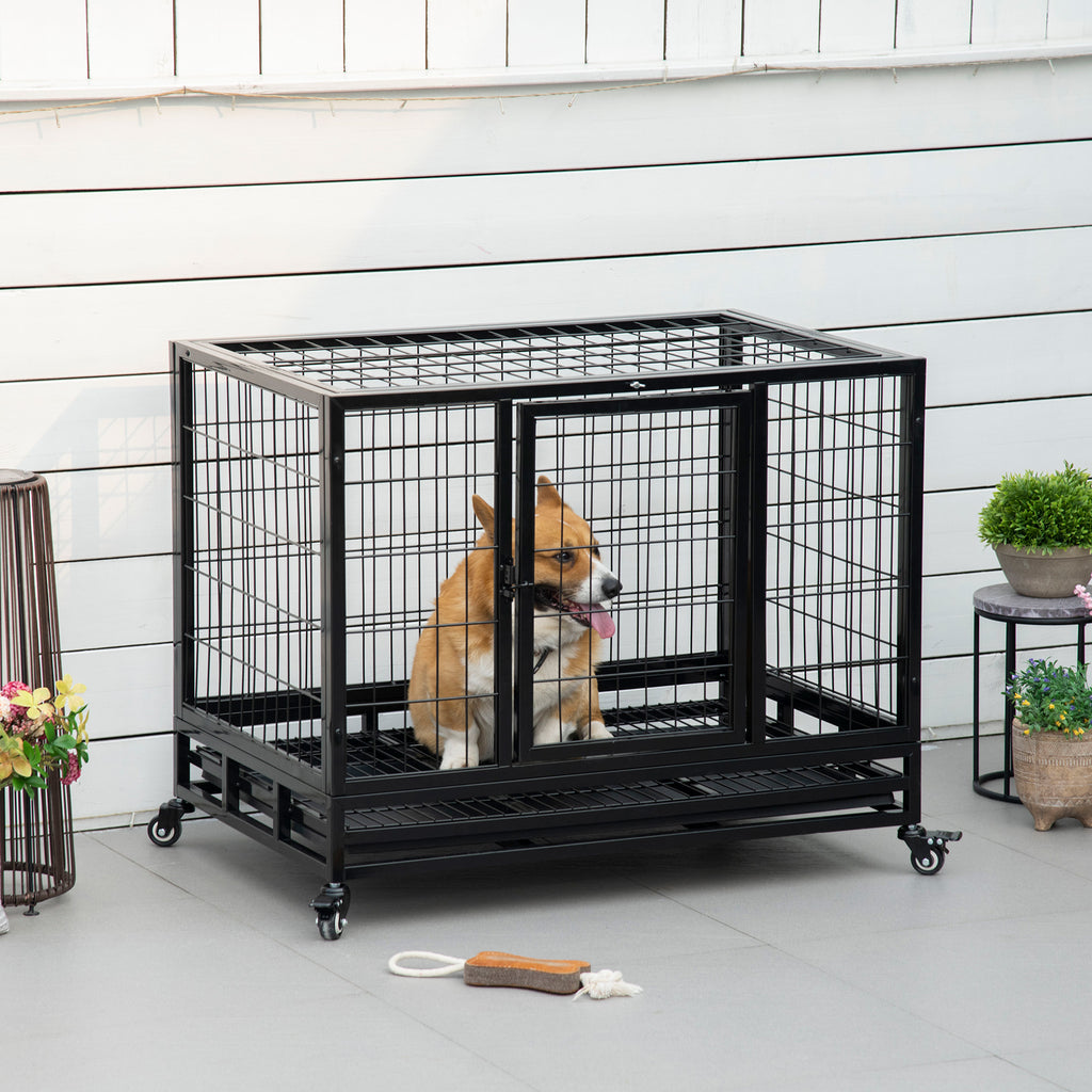 Heavy Duty Dog Crate with Removable Tray for Easy Cleaning