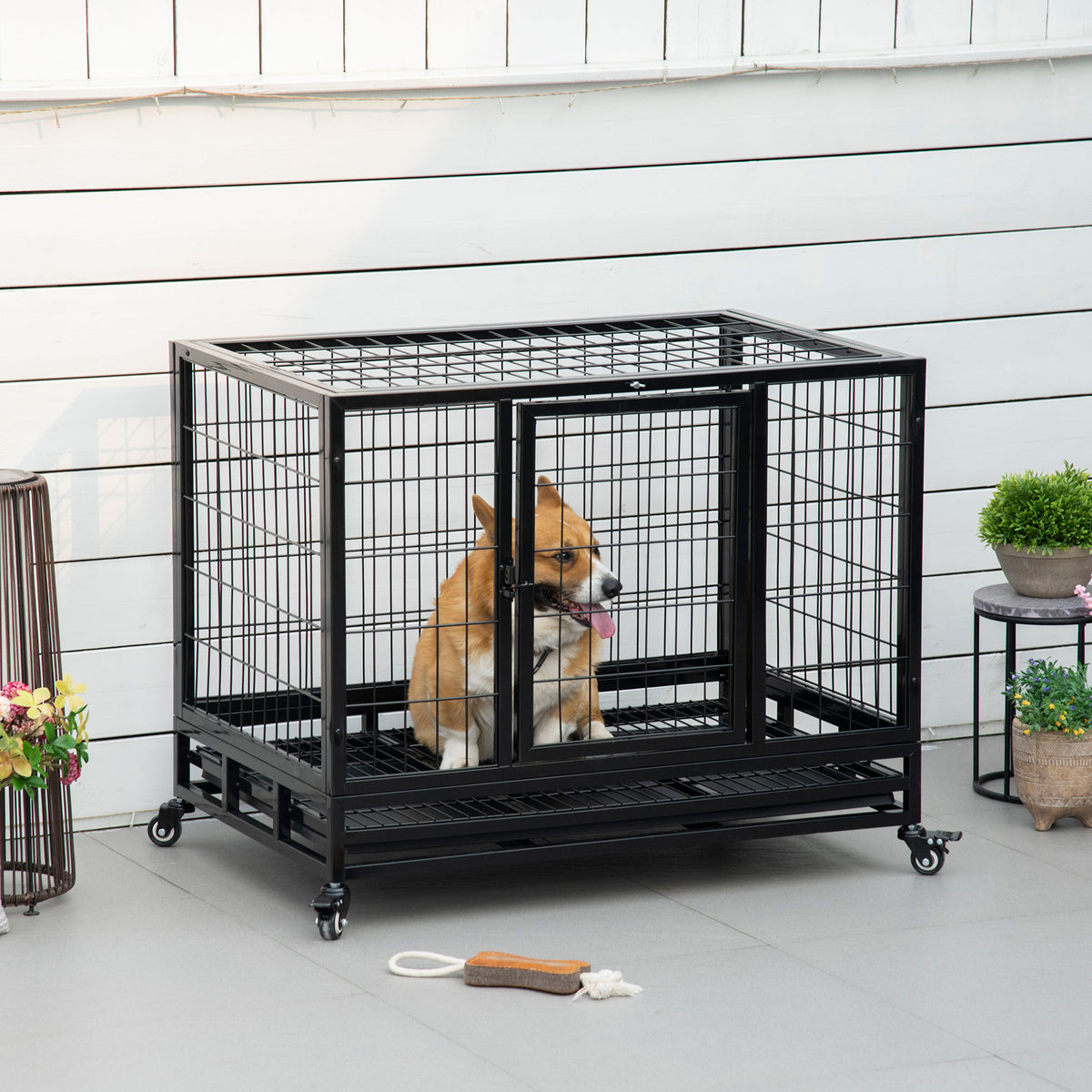 Heavy Duty Dog Crate with Removable Tray for Easy Cleaning