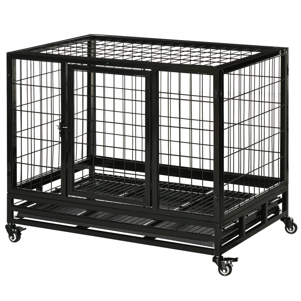 Heavy Duty Dog Crate with Removable Tray for Easy Cleaning – Black / 950x675x180 mm