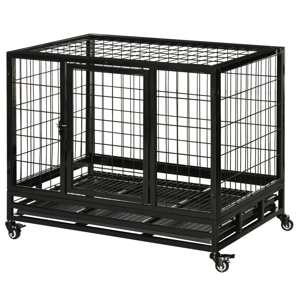 Heavy Duty Dog Crate with Removable Tray for Easy Cleaning – Black / 950x675x180 mm