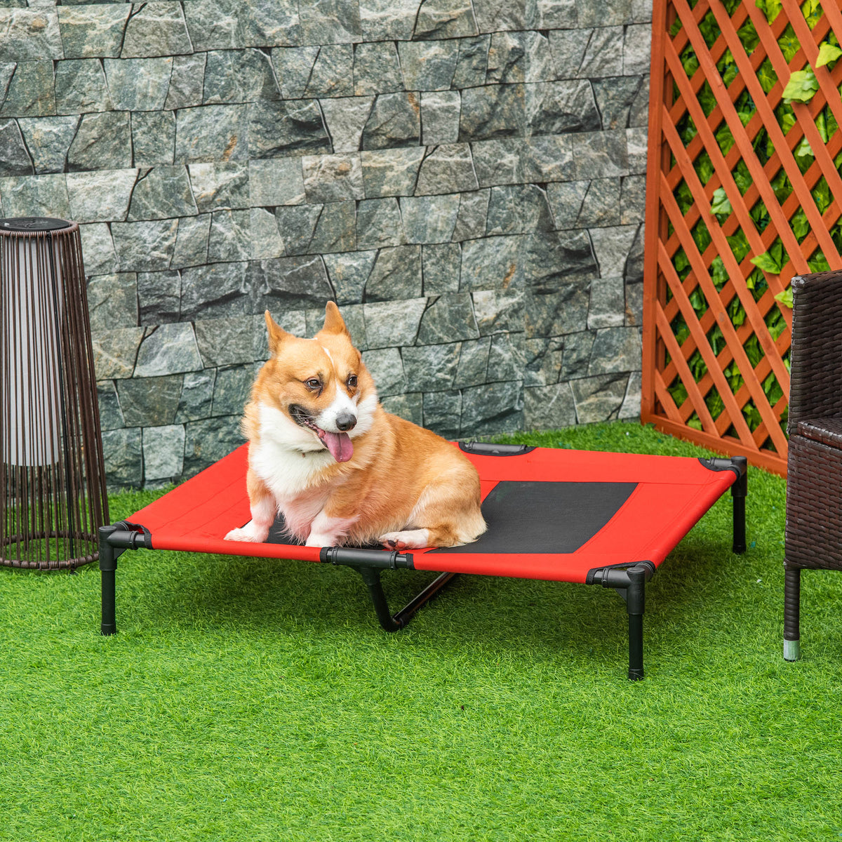 Elevated Cooling Summer Dog Cot Pet Bed - Red