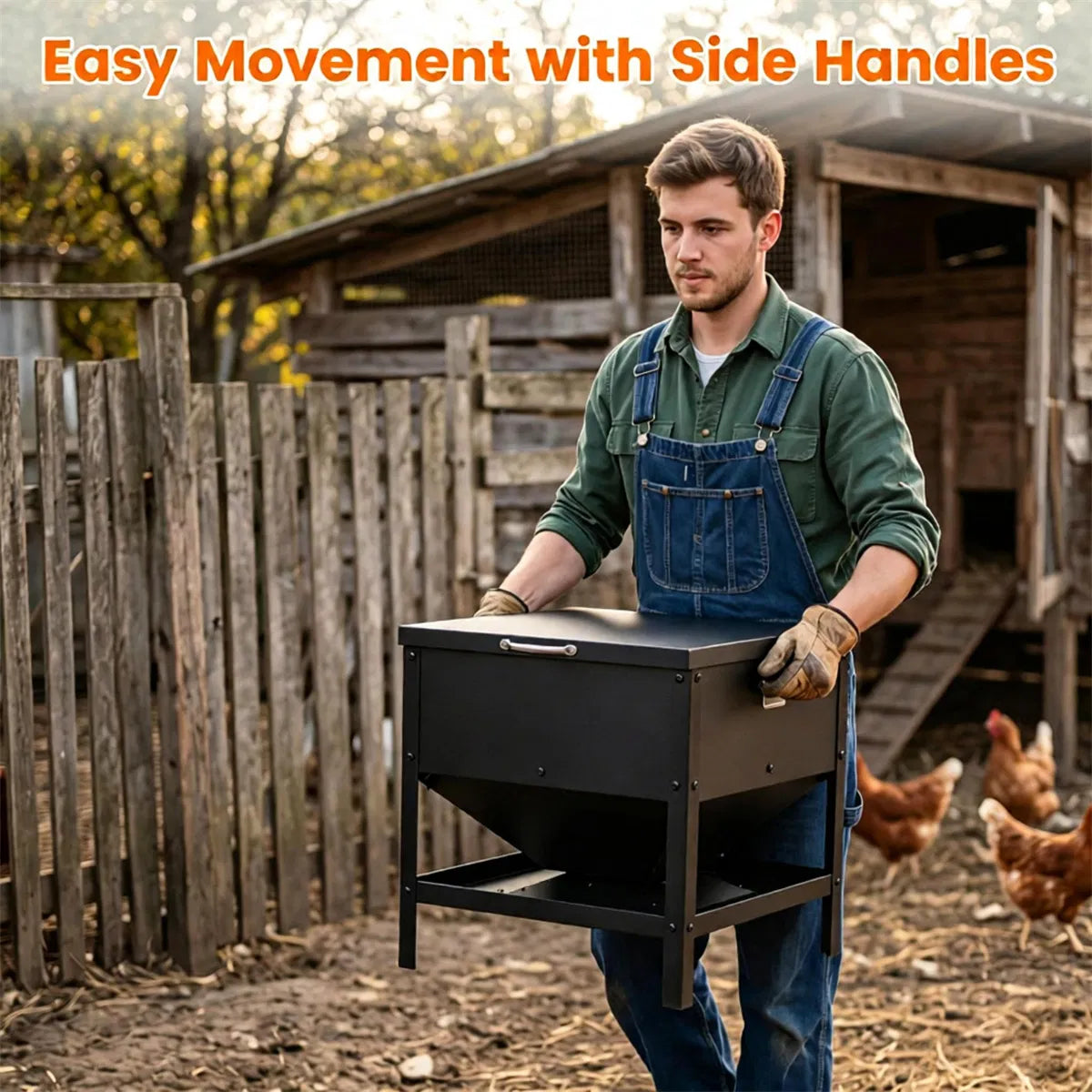 Heavy Duty Chicken Feed Hopper with Lift Top Cover for Poultry – view 10
