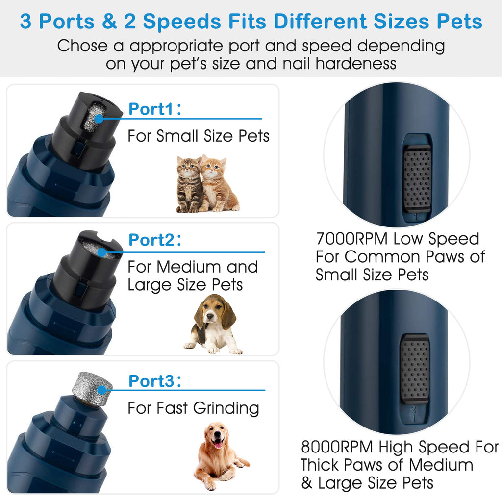 1Pc Dog Nail Grinder 2 Speeds Quiet USB Rechargeable Pet Nail Grinder Professional Pet Nail Trimmer Cordless Paws