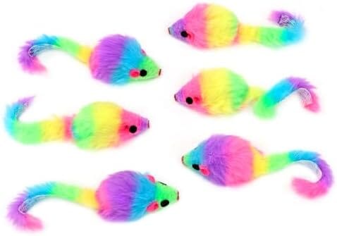 36PCS 1.8" Rainbow Color Furry Cat Toy Mice with Rattle Kitten Mouse Interactive Play