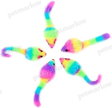 36PCS 1.8" Rainbow Color Furry Cat Toy Mice with Rattle Kitten Mouse Interactive Play – view 2
