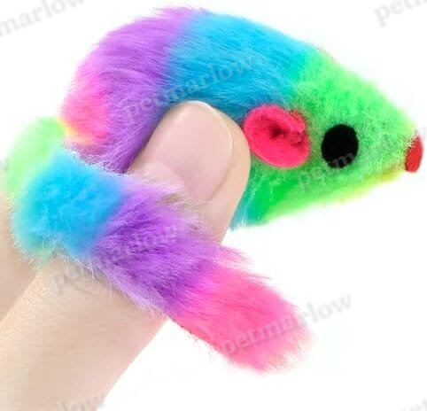 36PCS 1.8" Rainbow Color Furry Cat Toy Mice with Rattle Kitten Mouse Interactive Play – view 3