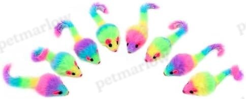 36PCS 1.8" Rainbow Color Furry Cat Toy Mice with Rattle Kitten Mouse Interactive Play – view 4