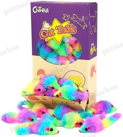 36PCS 1.8" Rainbow Color Furry Cat Toy Mice with Rattle Kitten Mouse Interactive Play – view 5