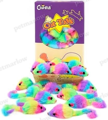 36PCS 1.8" Rainbow Color Furry Cat Toy Mice with Rattle Kitten Mouse Interactive Play – view 6