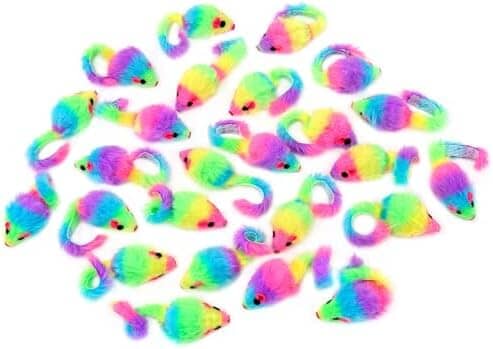 36PCS 1.8" Rainbow Color Furry Cat Toy Mice with Rattle Kitten Mouse Interactive Play – view 7