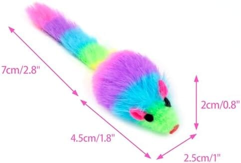 36PCS 1.8" Rainbow Color Furry Cat Toy Mice with Rattle Kitten Mouse Interactive Play – view 8