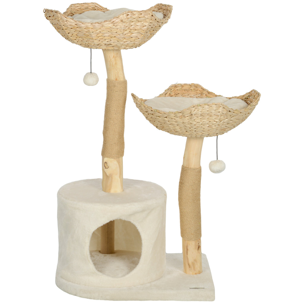 37 Inch Modern Cat Tree with Scratching Posts – Cream White / 560x330x450 mm