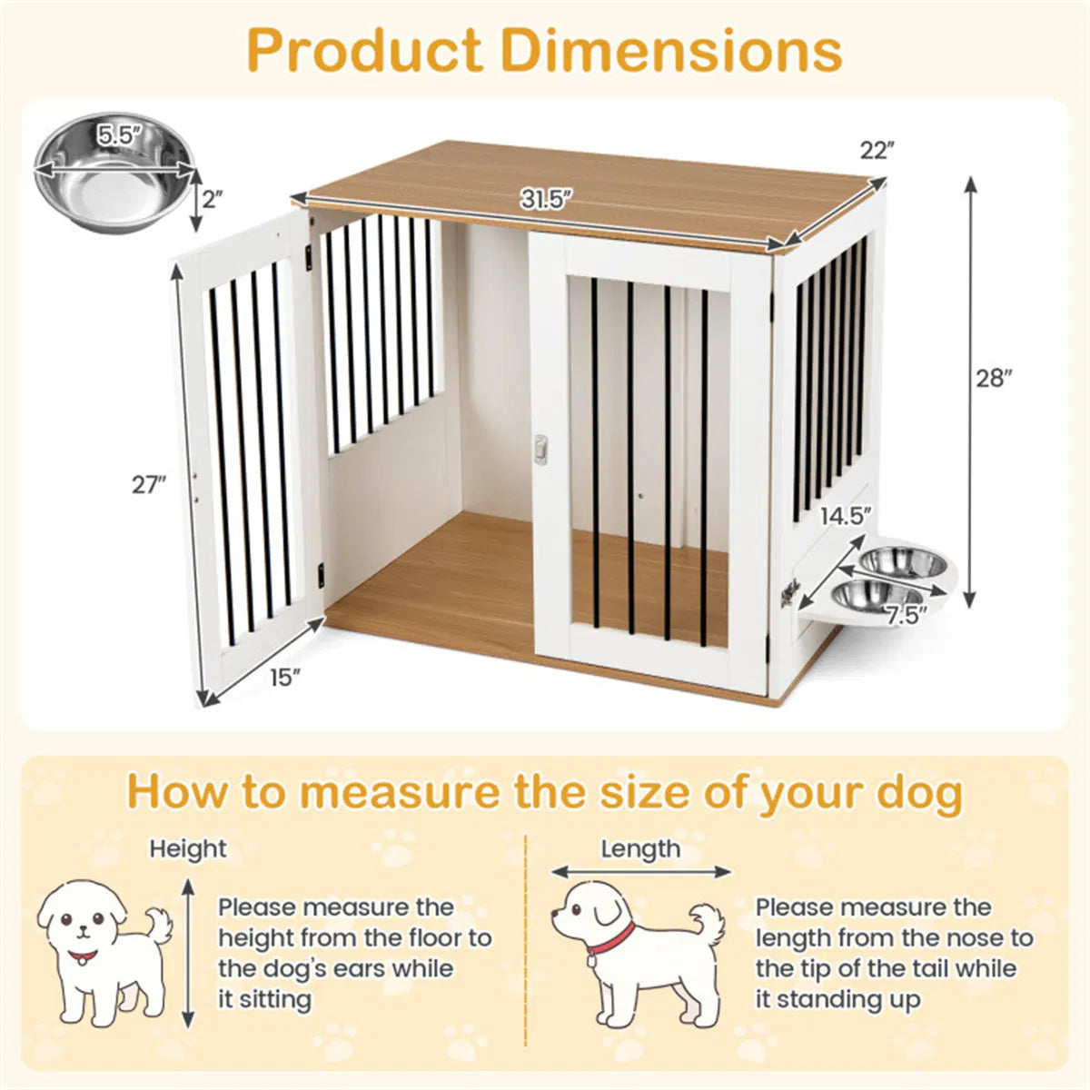 Furniture Style Dog Crate with 360° Rotating Feeder – view 10
