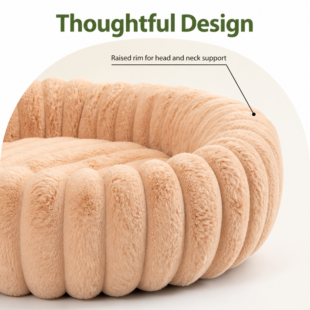 Petmarlow Long-Pile Plush & Insulated Round Dog Bed (For Small Dogs & Cats) – view 9