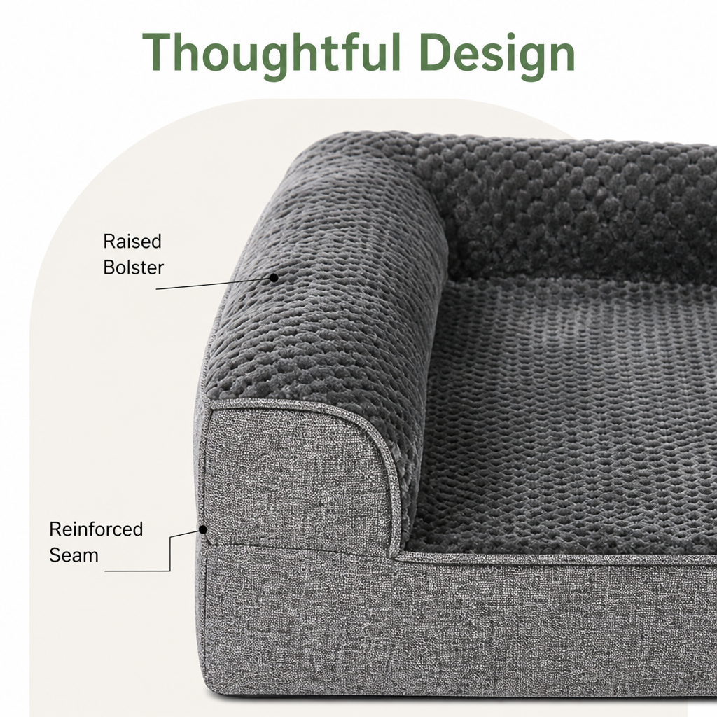 Petmarlow Orthopedic High-Density Foam & Sherpa Dog Bed (Removable Cover) – view 7