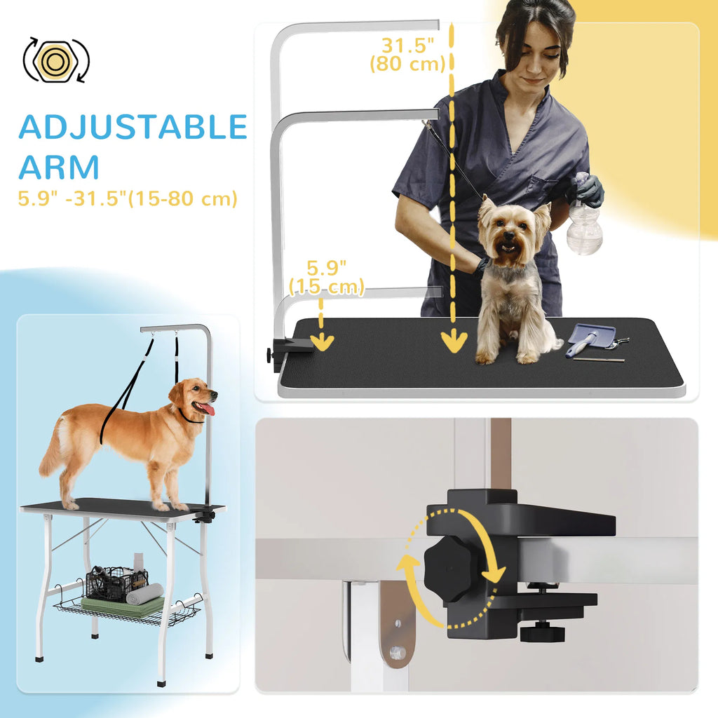 Dog Grooming Table with Adjustable Arm and Storage Shelf – view 7
