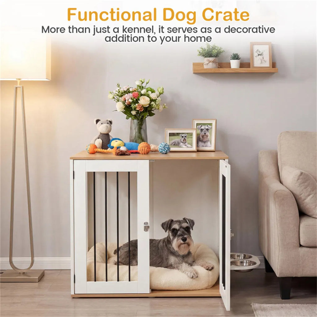 Furniture Style Dog Crate with 360° Rotating Feeder – view 7
