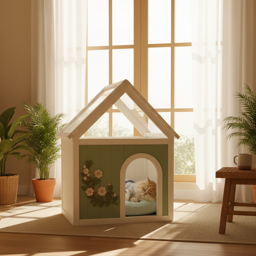Cedar Indoor Cat House with Acrylic Roof – view 11