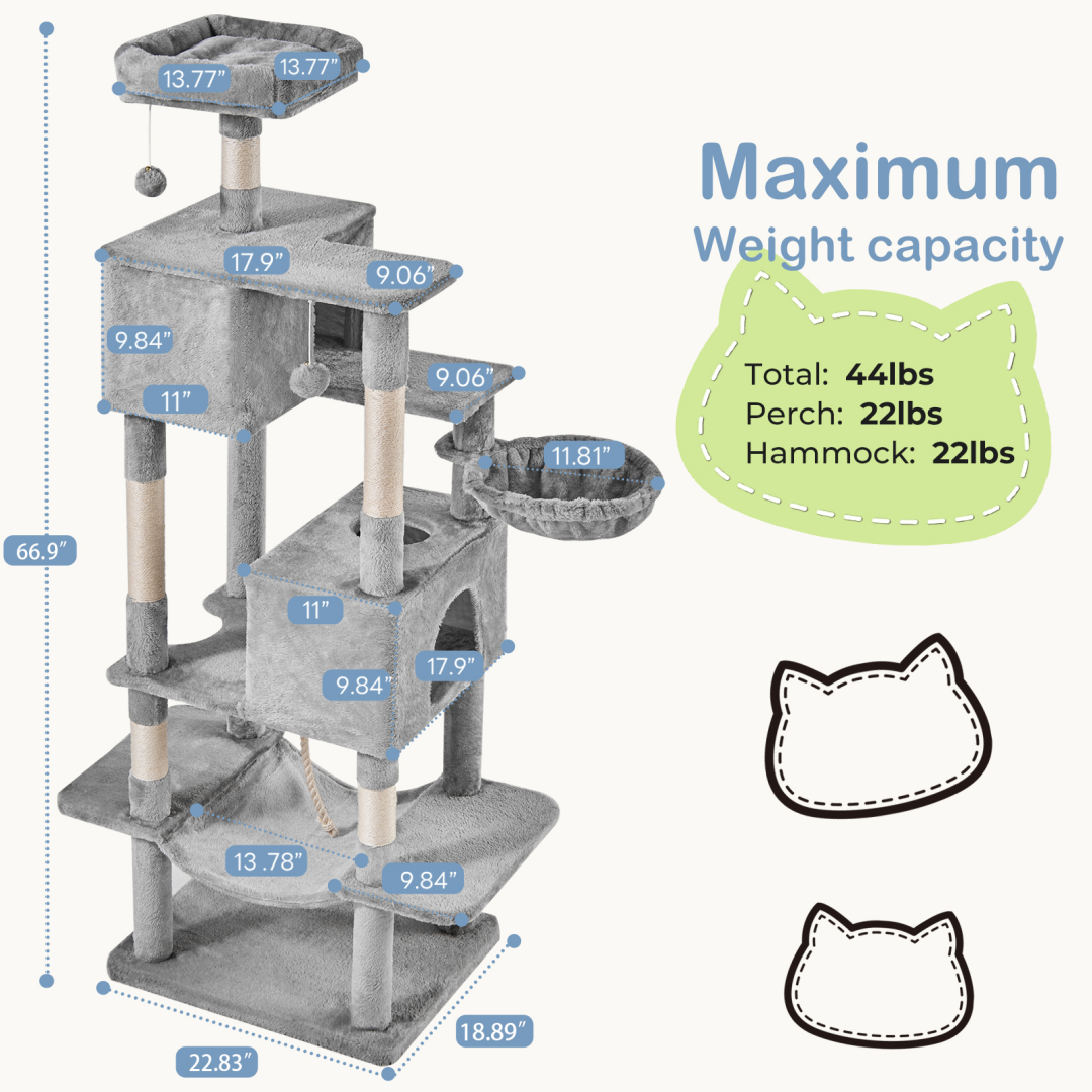 66 Inch Cat Tree Tower with Hammock and Condos – view 10