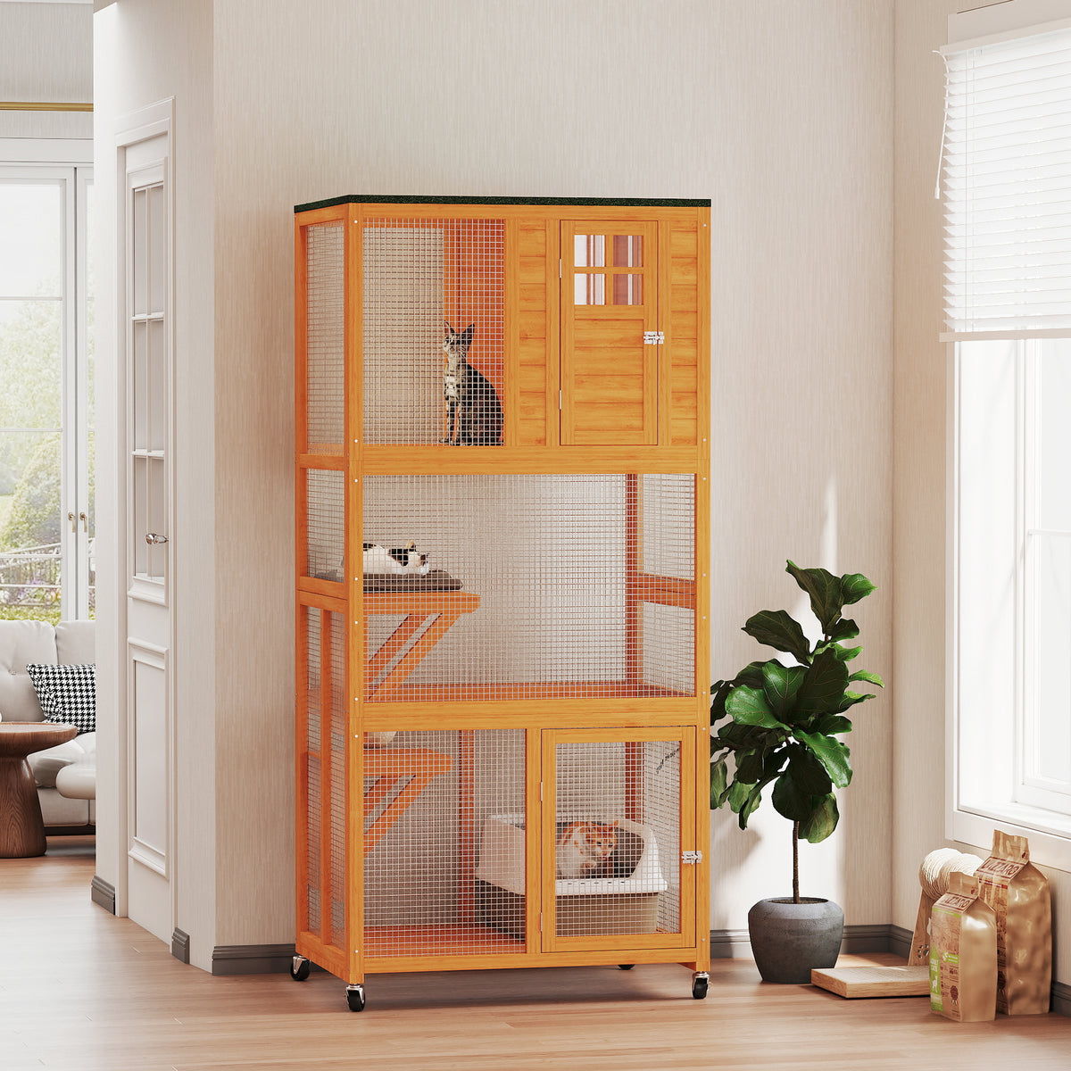74" Wooden Outdoor Cat House Catio Outdoor Cat Enclosure, Orange – view 8