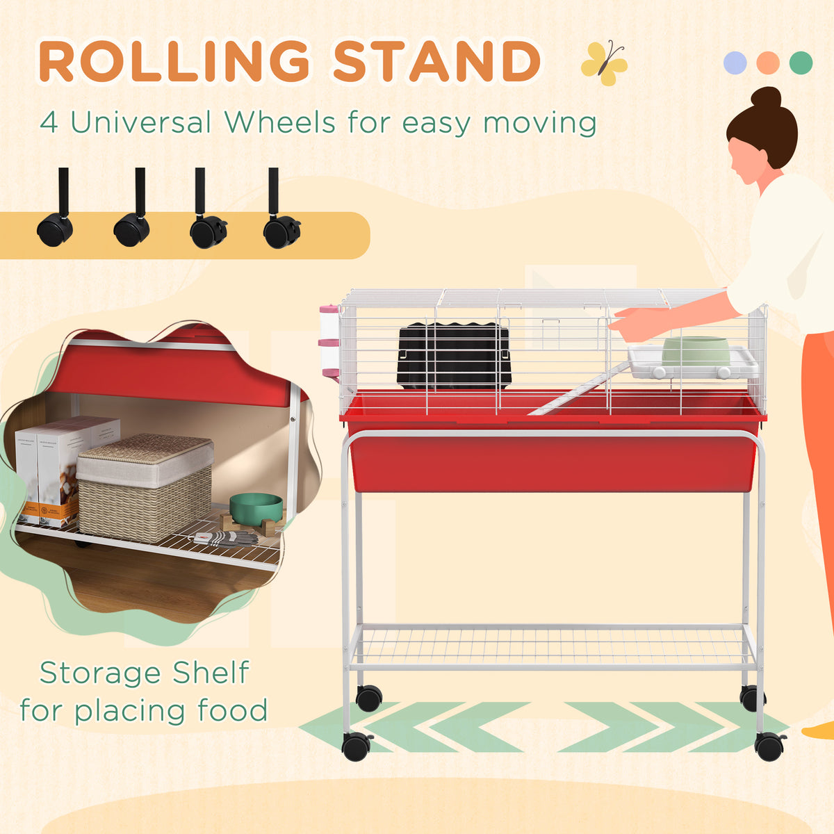 Two-Story Small Animal Cage with Removable Stand and Wheels – view 9