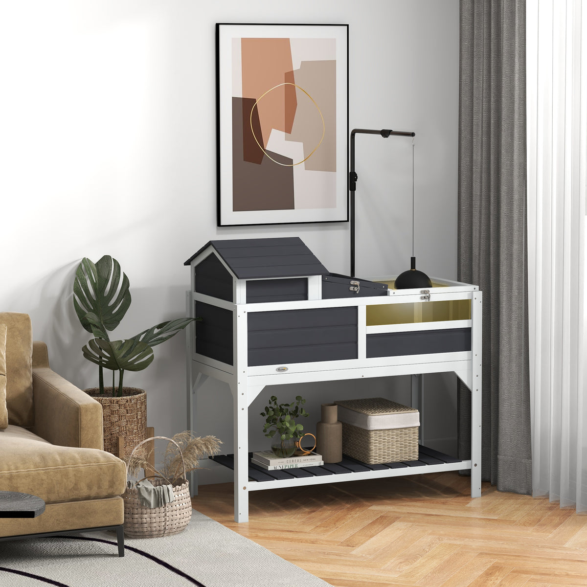 Tortoise Enclosure with Adjustable Lamp Holder and Storage Shelf – view 7