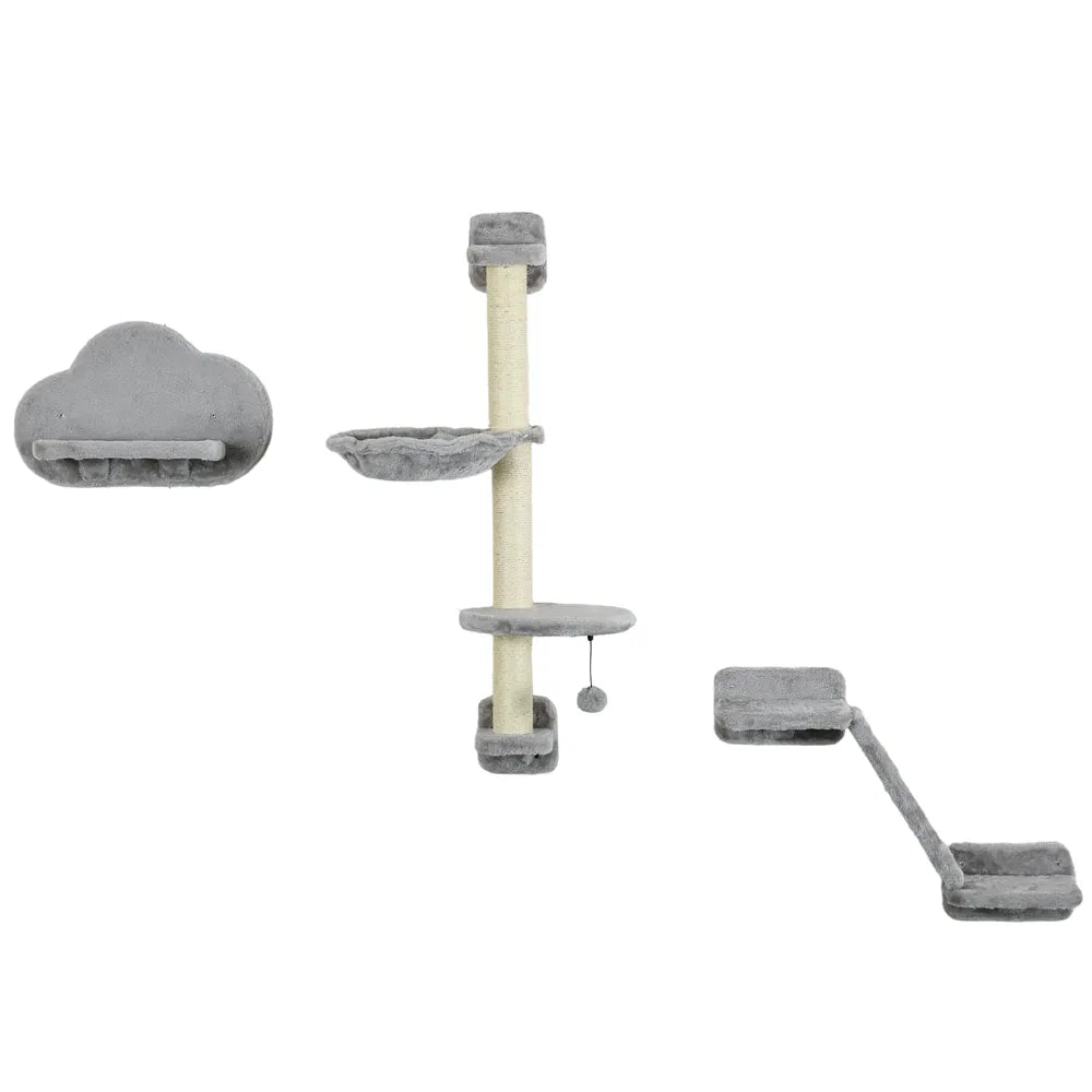 3PCs Cat Shelves with Hammock and Scratching Posts – Grey
