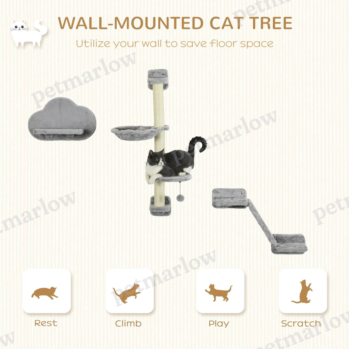 3PCs Cat Shelves with Hammock and Scratching Posts – view 5