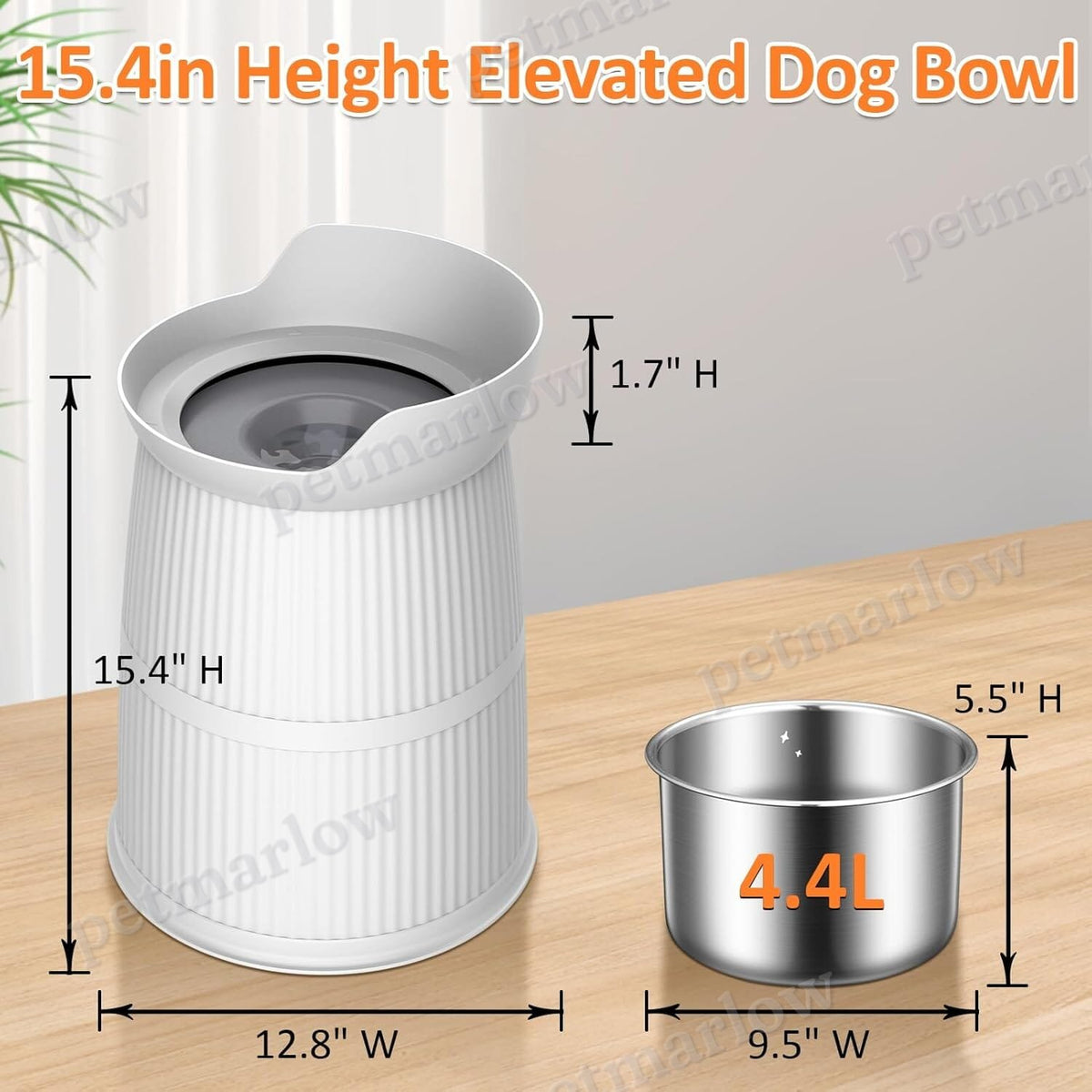 4.4L No Spill Dog Water Bowl Adjustable Raised Bowls – view 2