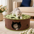 4-in-1 Foldable Cat Tunnel House – Interactive Hideaway, Scratcher & Play Bed – Green-Brown
