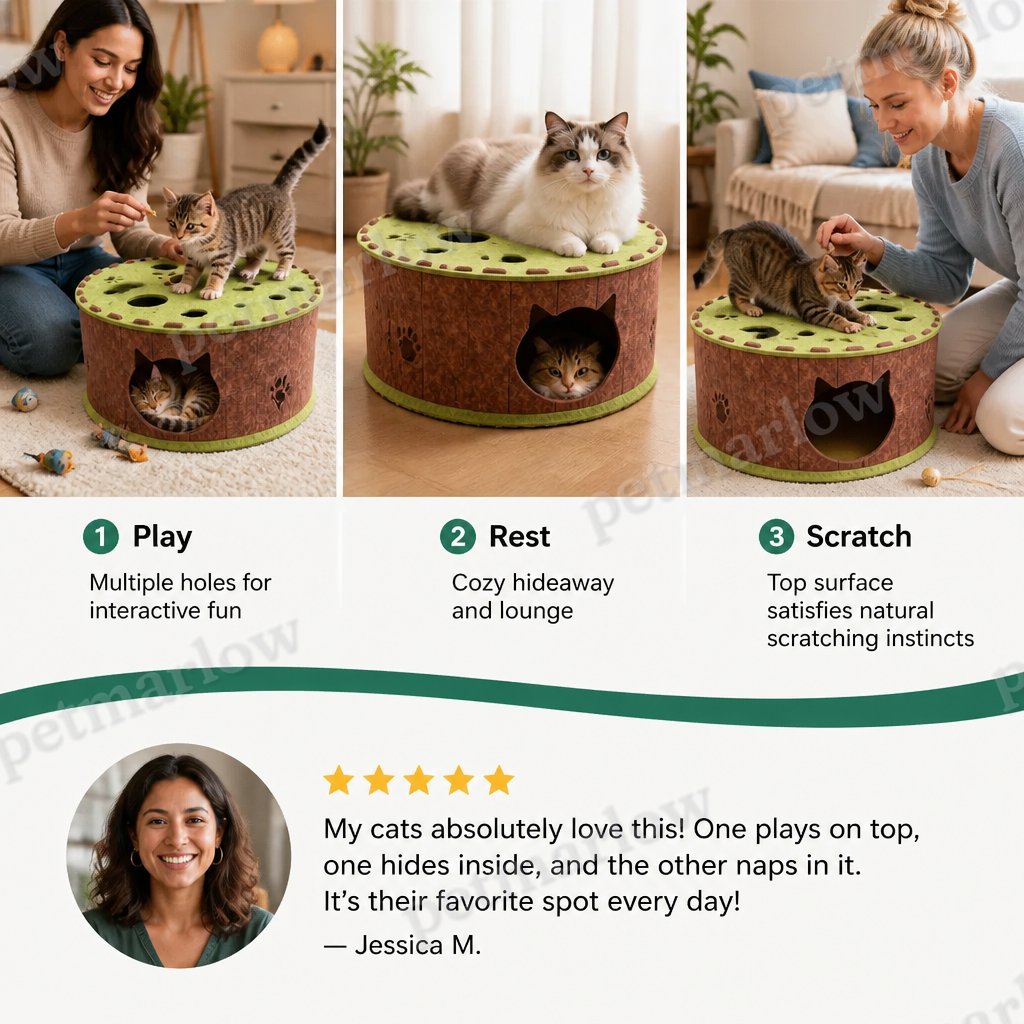 4-in-1 Foldable Cat Tunnel House – Interactive Hideaway, Scratcher & Play Bed – view 6