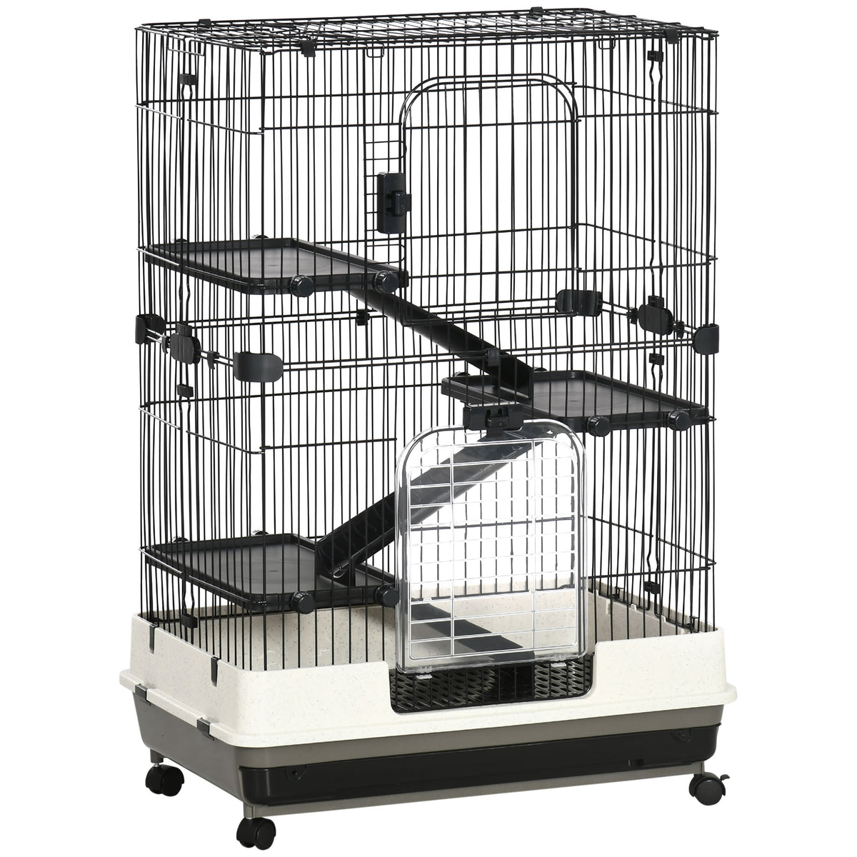 4-Level Small Animal Cage for Rabbits and Chinchillas – Black / 870x600x300 mm