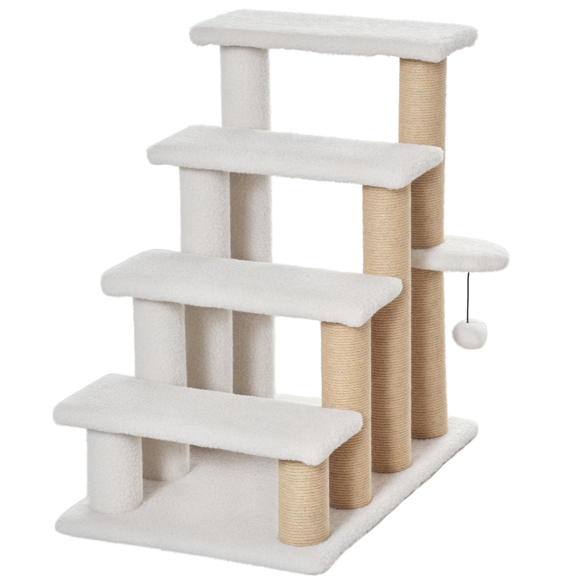 4 Levels Cat Steps with Scratching Posts – White / 640x410x130 mm