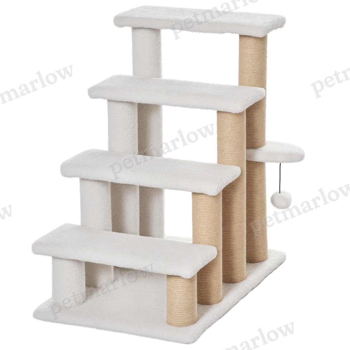 4 Levels Cat Steps with Scratching Posts – White / 640x410x130 mm