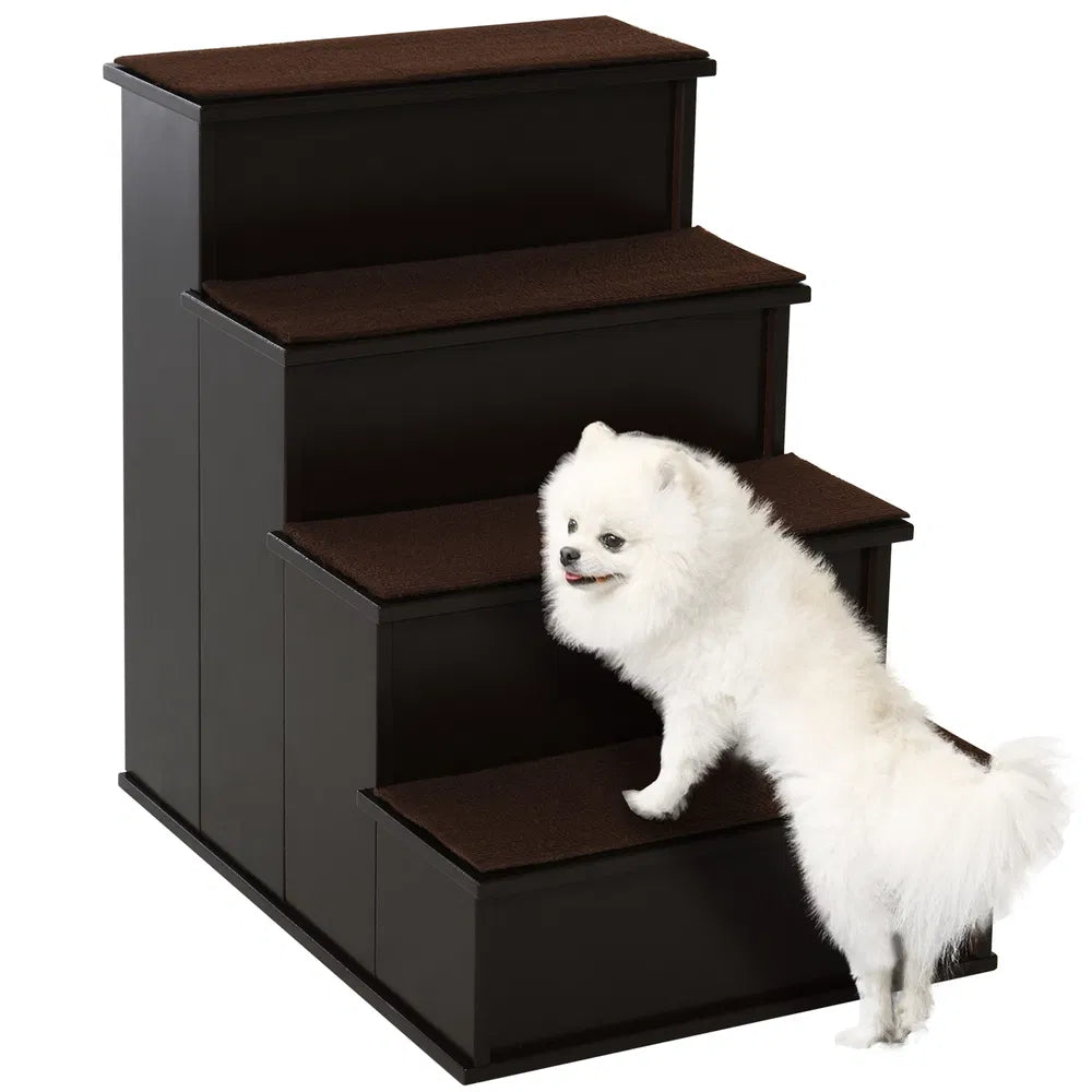 4 Levels Wooden Dog Steps Pet Stairs – Coffee