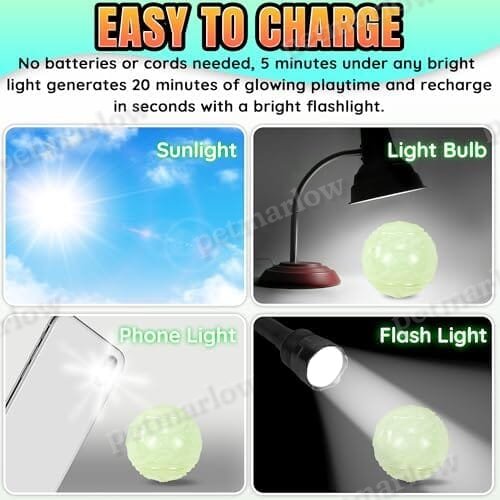 4-Pack Bouncy Glow in The Dark Dog Ball with Squeaker – view 4