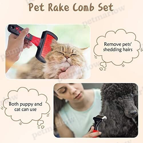 4 Pieces Pet Grooming Kit - Dematting Combs, Slicker Brush, and Steel Comb – view 3