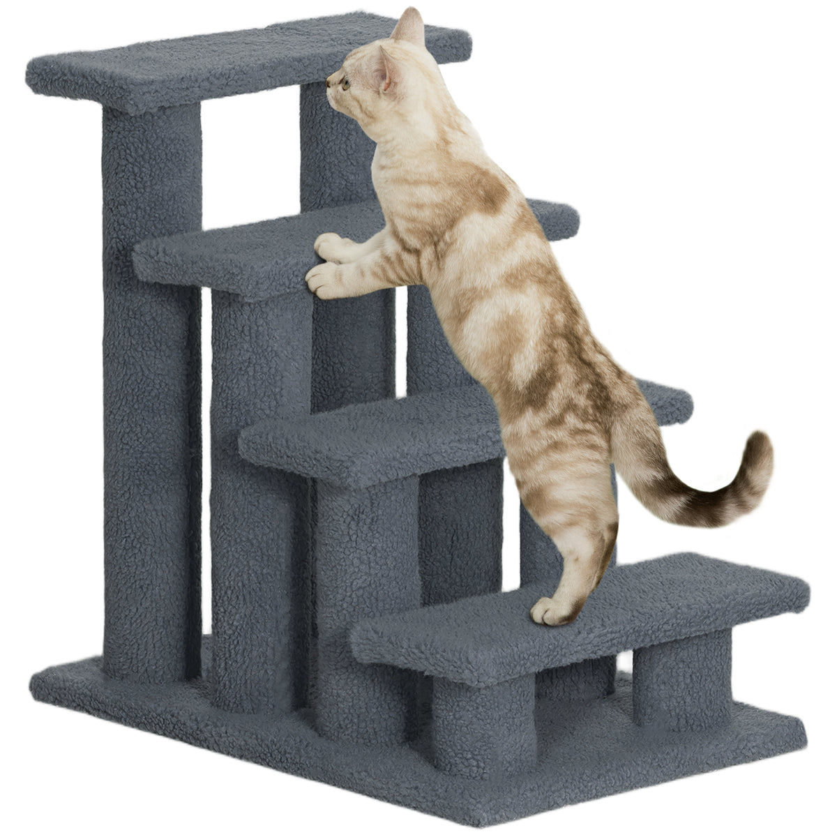 4-Step Carpeted Cat Scratching Post for Easy Access – Grey / 630x150x420 mm