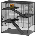 4 Tier Hamster Cage with Glass Bottom and Accessories – Black / 890x585x330 mm