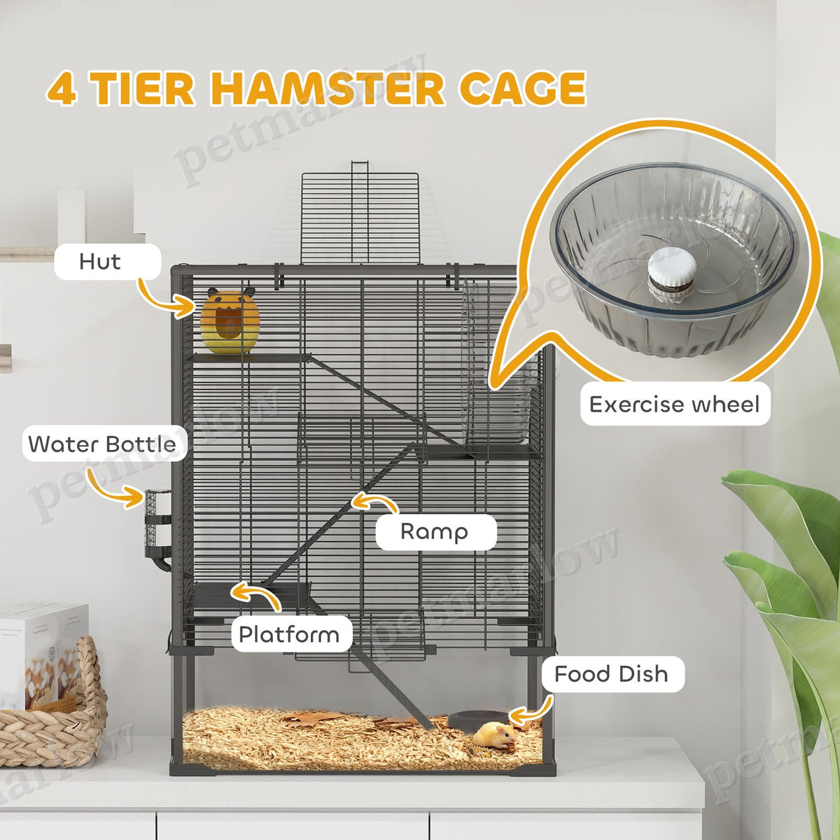 4 Tier Hamster Cage with Glass Bottom and Accessories – view 4