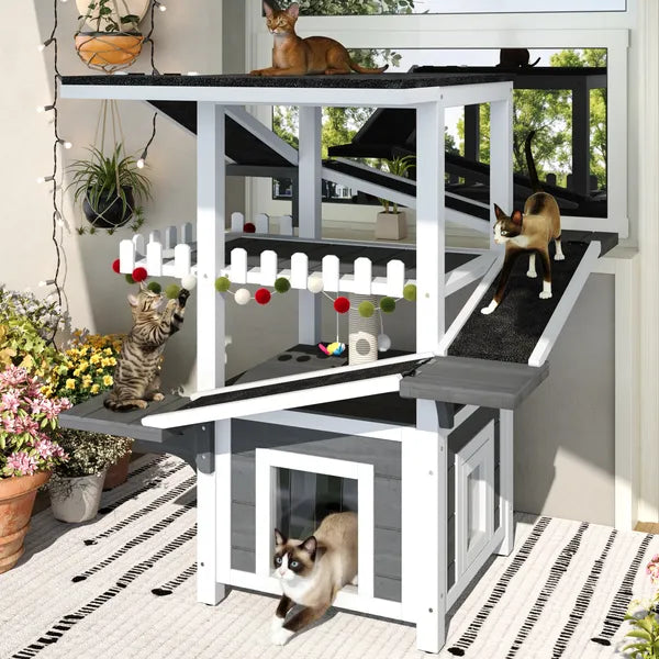 4-Tier Outdoor Cat House for Climbing and Play