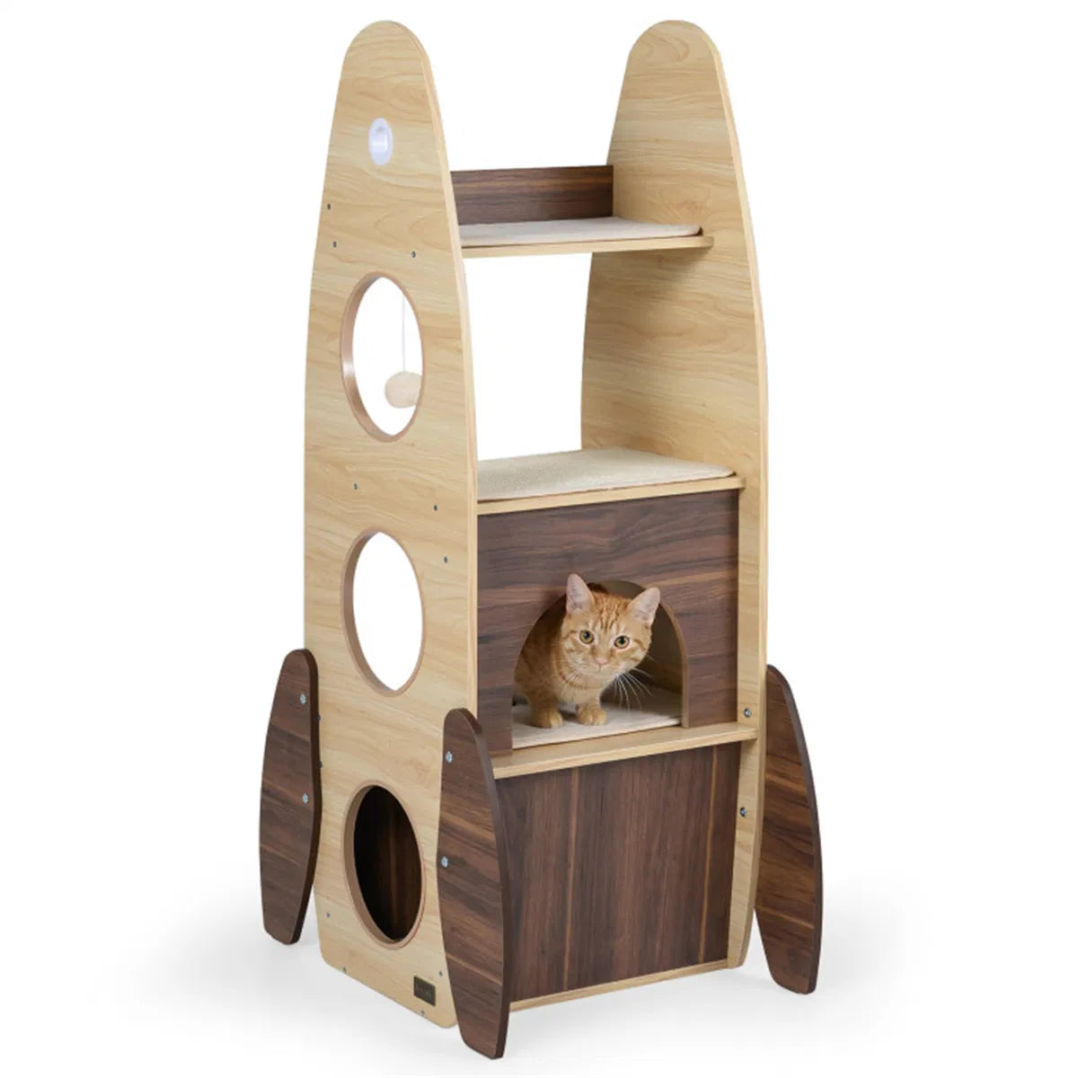 4-Tier Rocket Shape Cat Tree with Condo and Scratch Pad