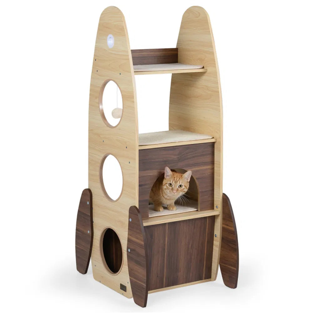 4-Tier Rocket Shape Cat Tree with Condo and Scratch Pad – view 2