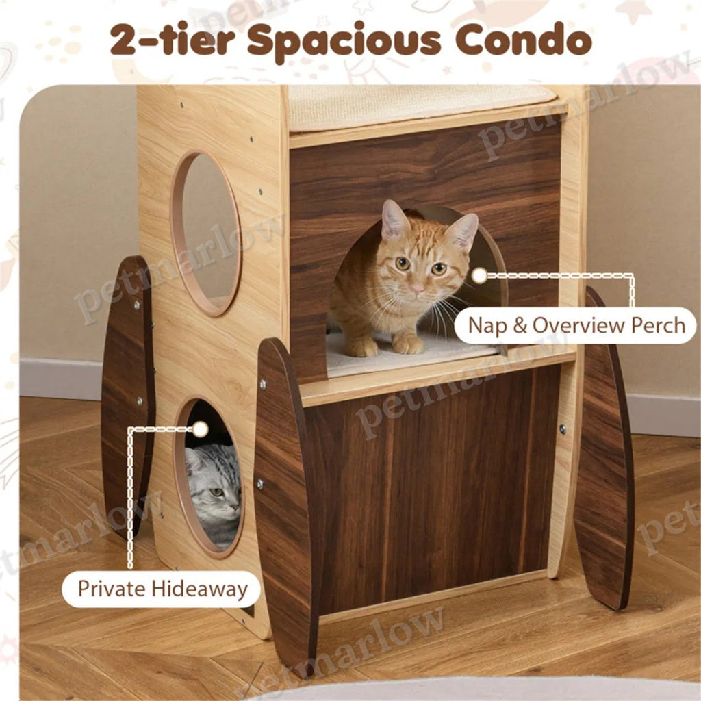 4-Tier Rocket Shape Cat Tree with Condo and Scratch Pad – view 3