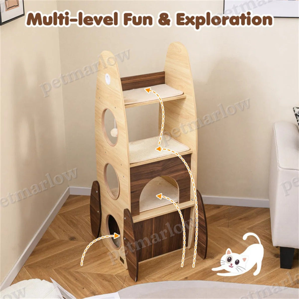 4-Tier Rocket Shape Cat Tree with Condo and Scratch Pad – view 4
