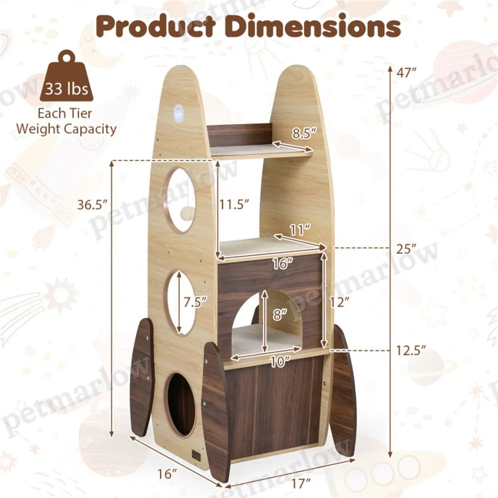 4-Tier Rocket Shape Cat Tree with Condo and Scratch Pad – view 6