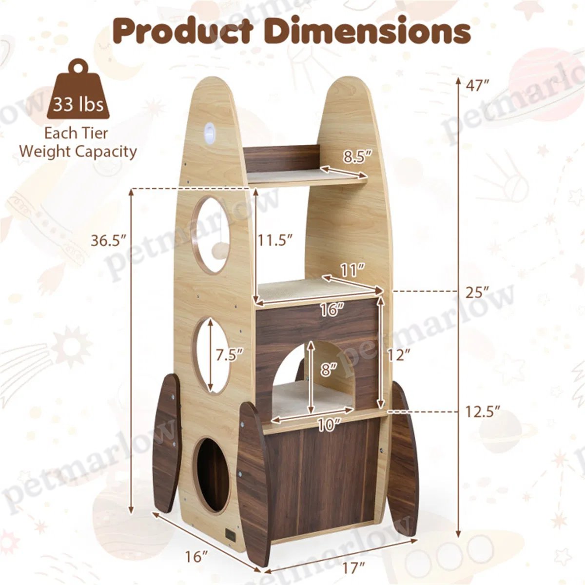 4-Tier Rocket Shape Cat Tree with Condo and Scratch Pad – view 6