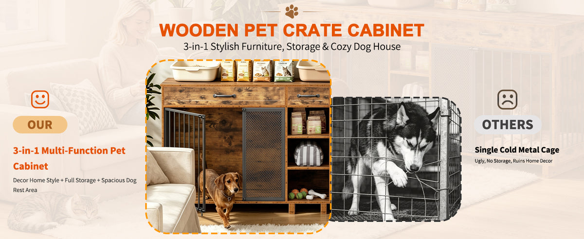 Large Wooden Dog Crate with Storage Cabinet – view 11