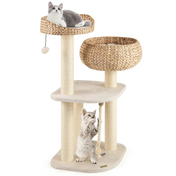 41 Inch Hand-Woven Water Hyacinth Cat Tree – Defaulttitle